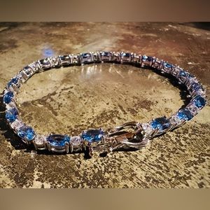 Blue Topaz CZ Sterling Silver Tennis Bracelet